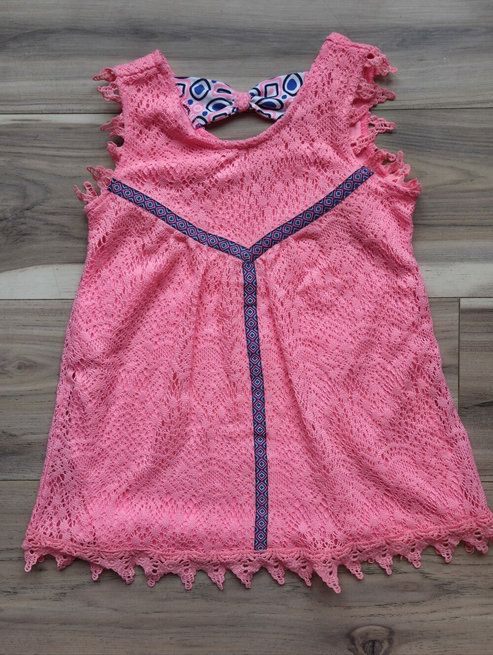 🦦5/$10🦦 Nannette Girls Size 6 Bright Pink Lace Boho Tunic Top Sleeveless